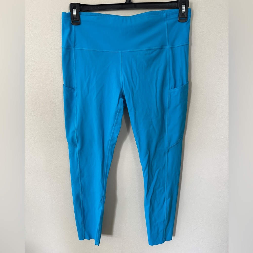 Lululemon Fast and Free 23” turquoise neon wash leggings 12